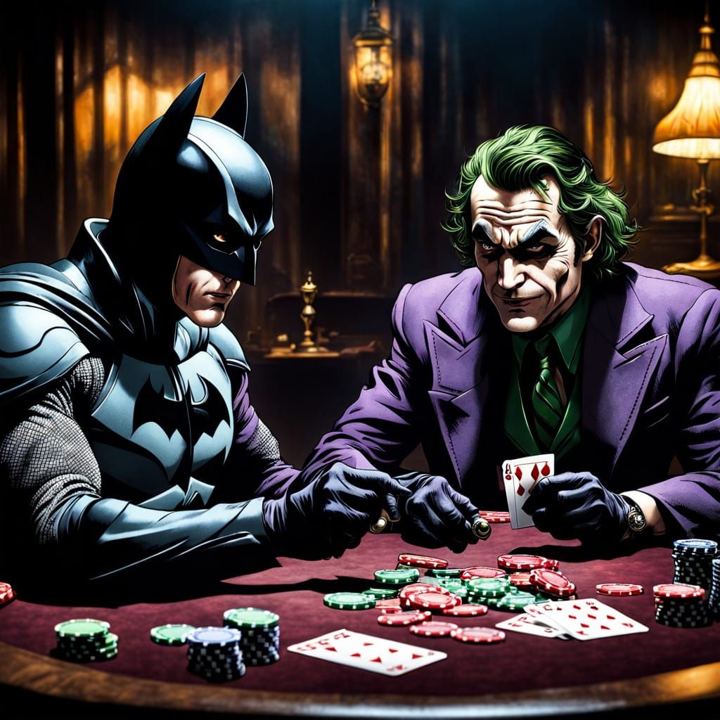 Batman and Joker Play Poker in Dark Noir Comic Art