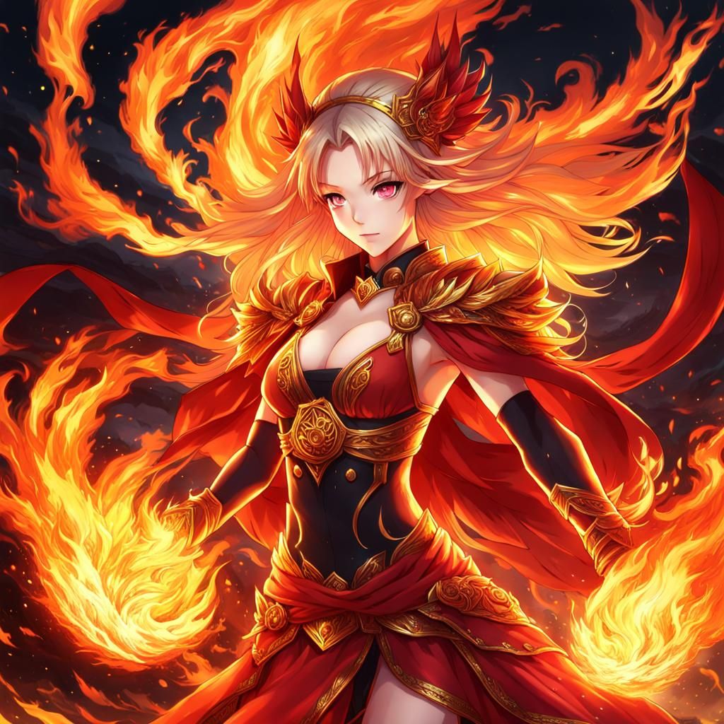 Anime Fire Elemental Woman in 4K