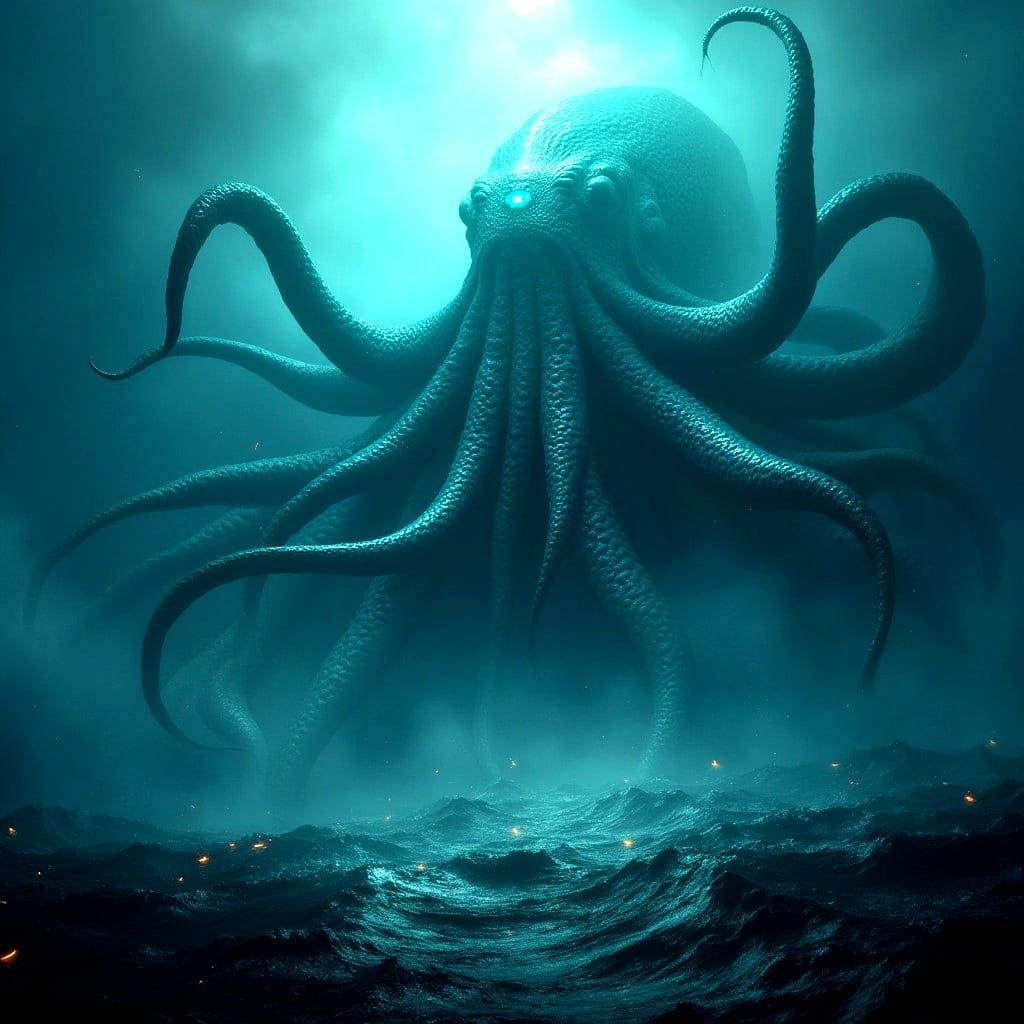 Detailed Kraken Matte Painting in Deep Color