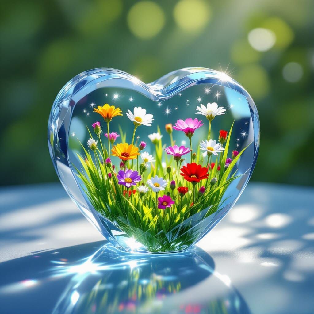 Heart Ice Cube With Embedded Flowers and Grass
