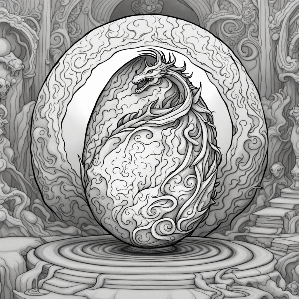 Dragon Egg Black and White Line Art for Kids