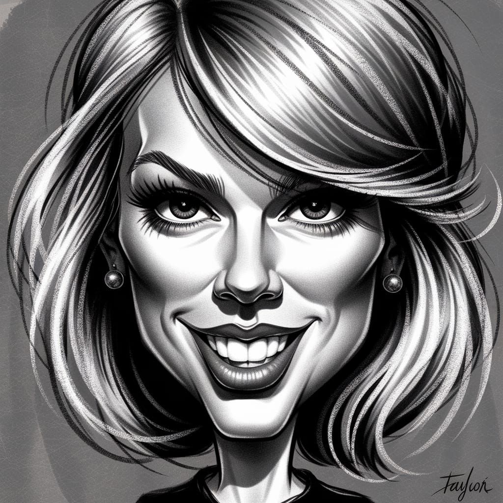 Expressive Charcoal Caricature of Taylor Swift