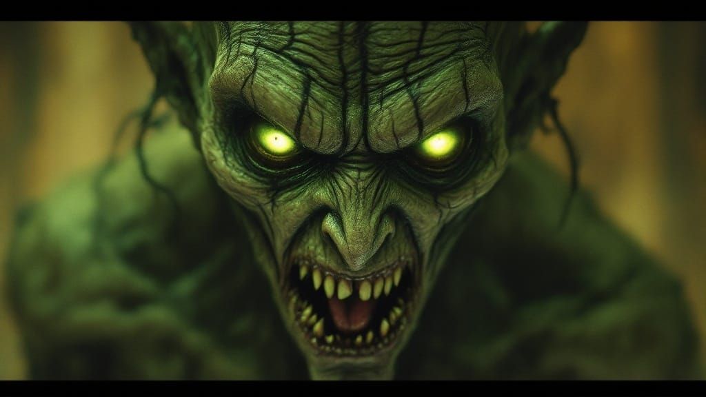 Distorted Demon Face in Dark, Muted Color Palette