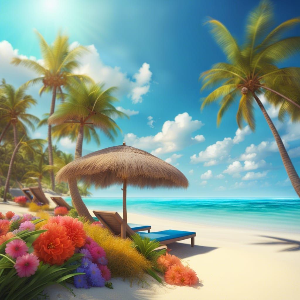 Maldivian Beach Paradise: Detailed Matte Painting in 8k