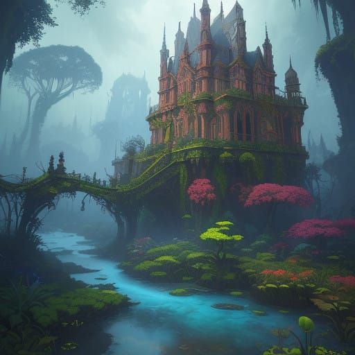 Surreal Gardens in a Dreamlike Atmosphere