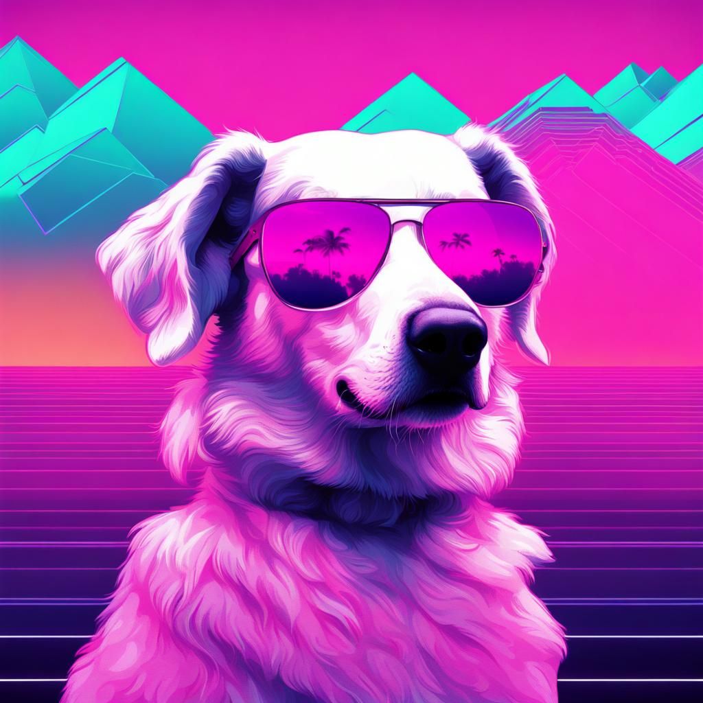Vaporwave Dog in Synthwave Neon Retro Style
