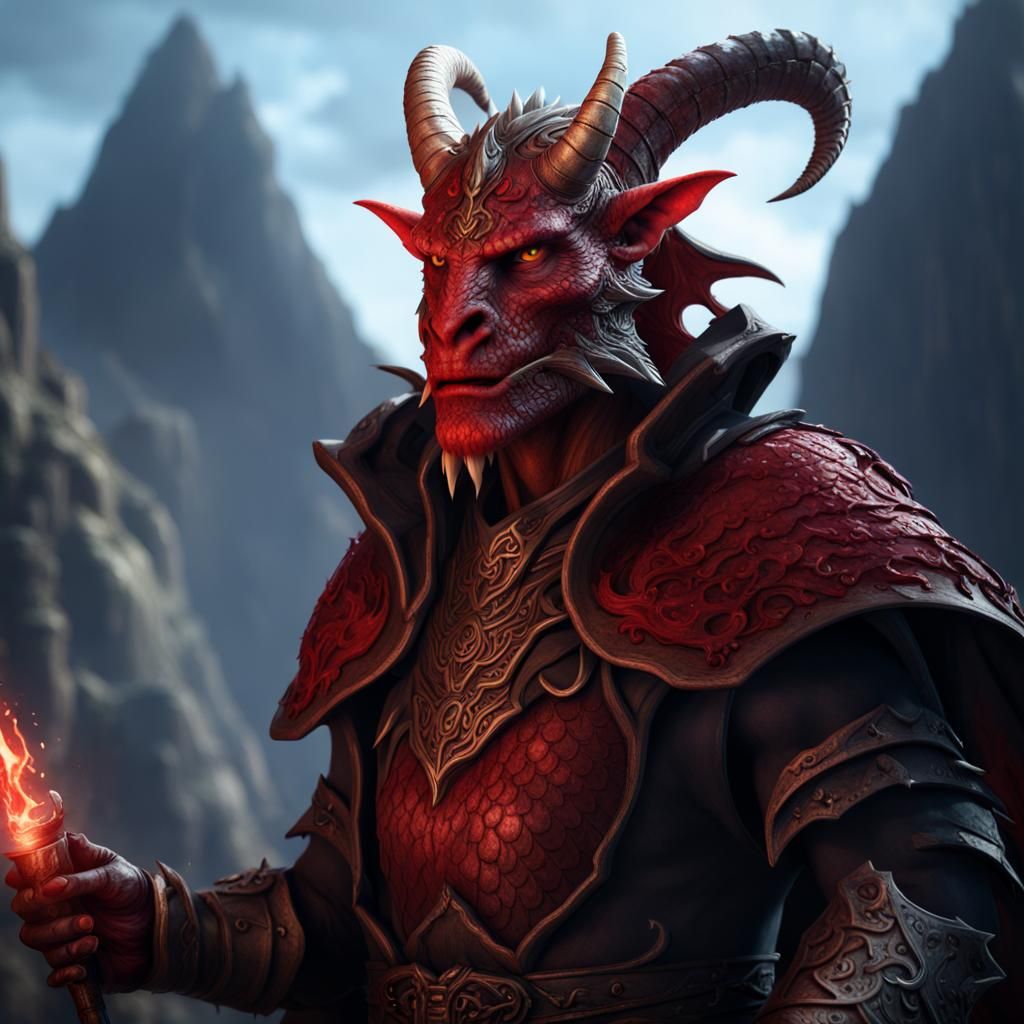 Dragonborn Sorcerer with Red Scales, Fantasy Art