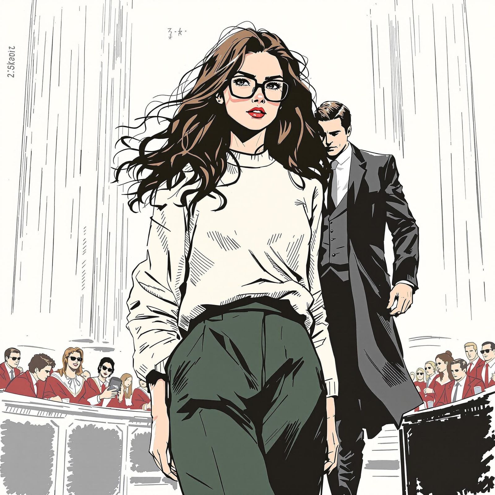 French Courtroom Scene in Comic Book Style