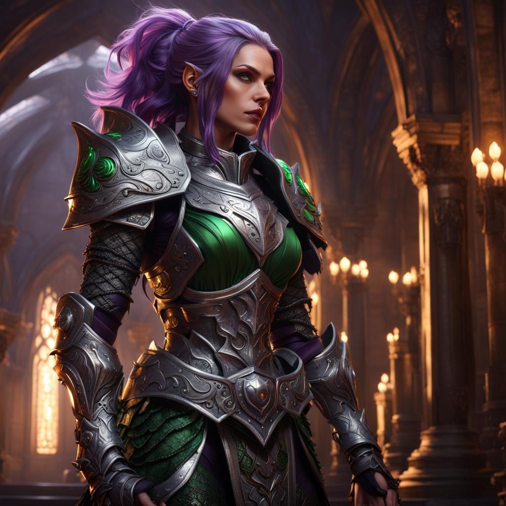 Half-Demon Warrior in Silver Armor, Dark Fantasy Art