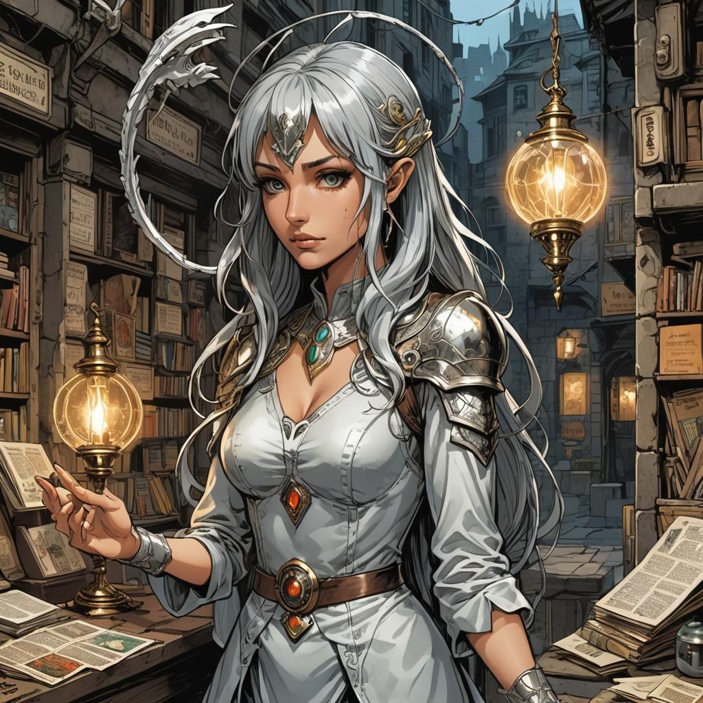 Surreal Silver Spirit Lamp in Comic Book Style