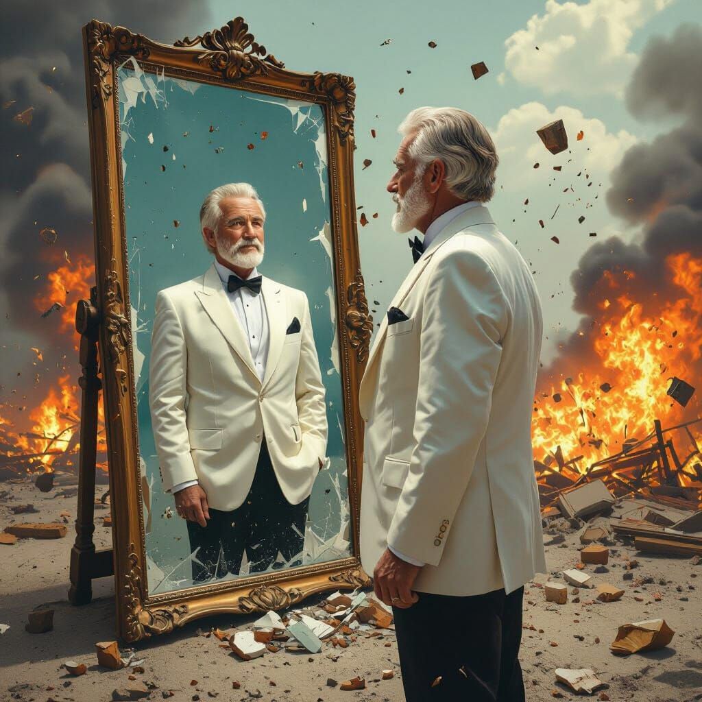 Old Man Sees Younger Self in Exploding Mirror