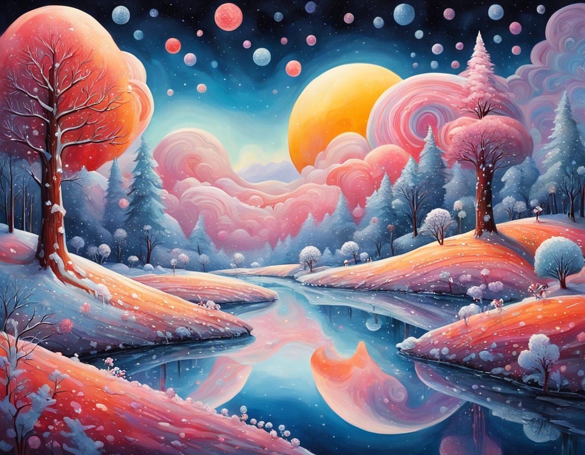 Surreal Candy Winter Wonderland in Vibrant Colors