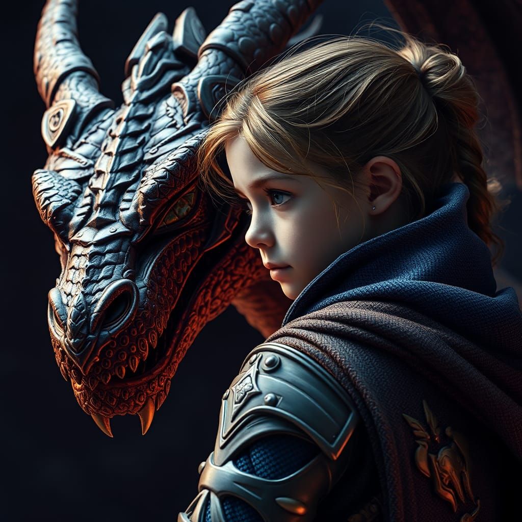 Guardian Dragon and Girl in Tapestry Style