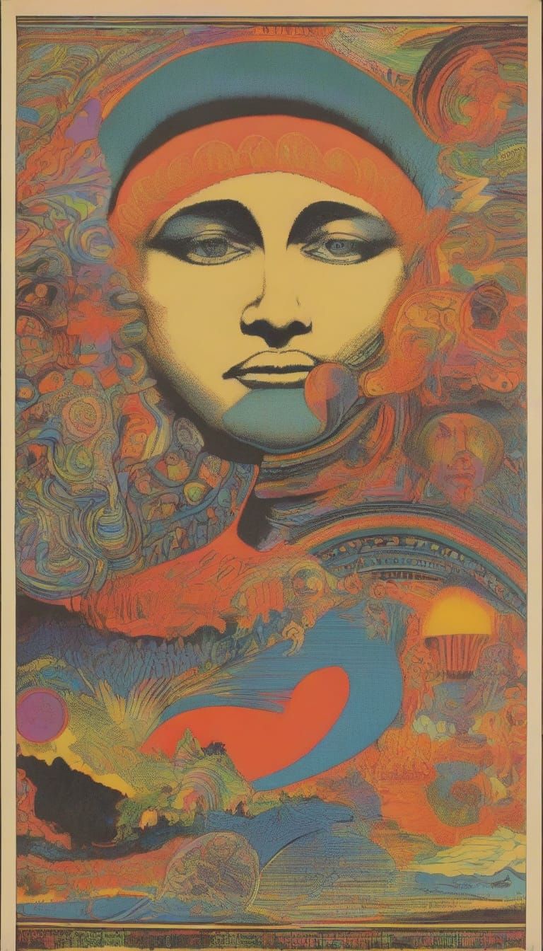 Psychedelic Rock Concert Poster in Vibrant Colors and Swirli...