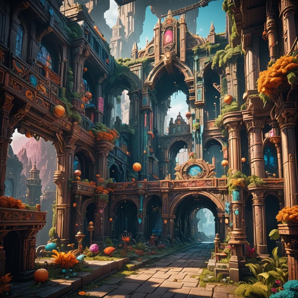 Arcade Game: Detailed Matte Painting in Deep Color