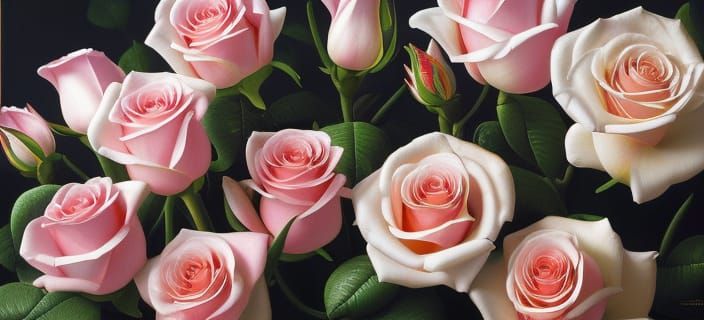 Hyperrealistic Roses in Full Bloom Still Life