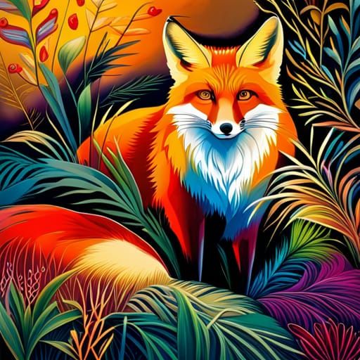 Vibrant Fox Illustration in Digital Art Style