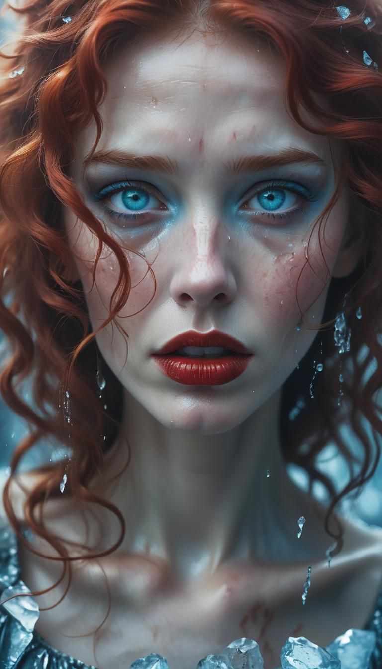 Surreal Woman's Portrait with Tears in Dreamlike Style