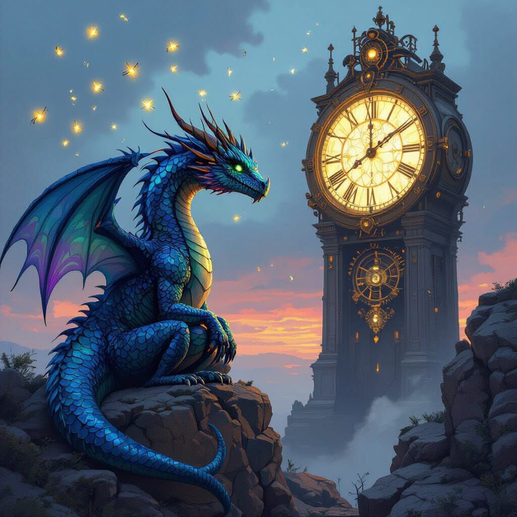 Dragon Contemplates Time in Steampunk Setting