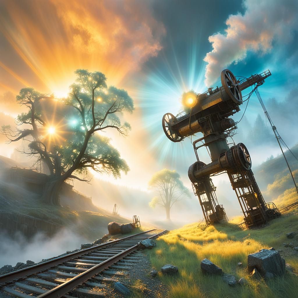 Nature's Radiant Triumph in a Cyberpunk Valley