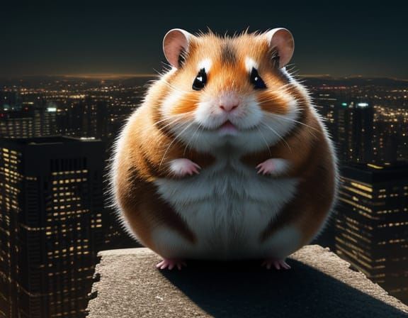 Hamster Superhero Overlooking Grimy Cityscape