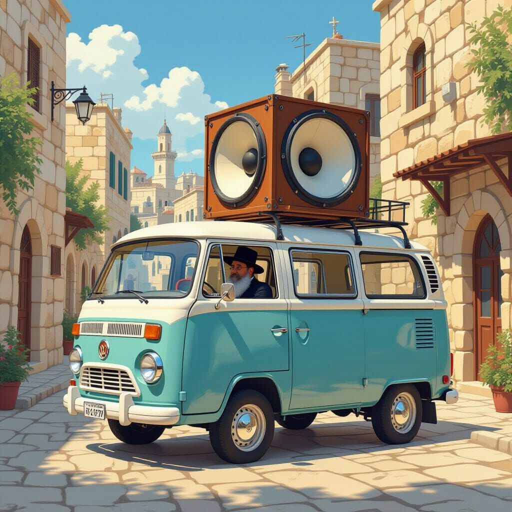 Jerusalem Funeral Van Digital Art with Hasidic Driver