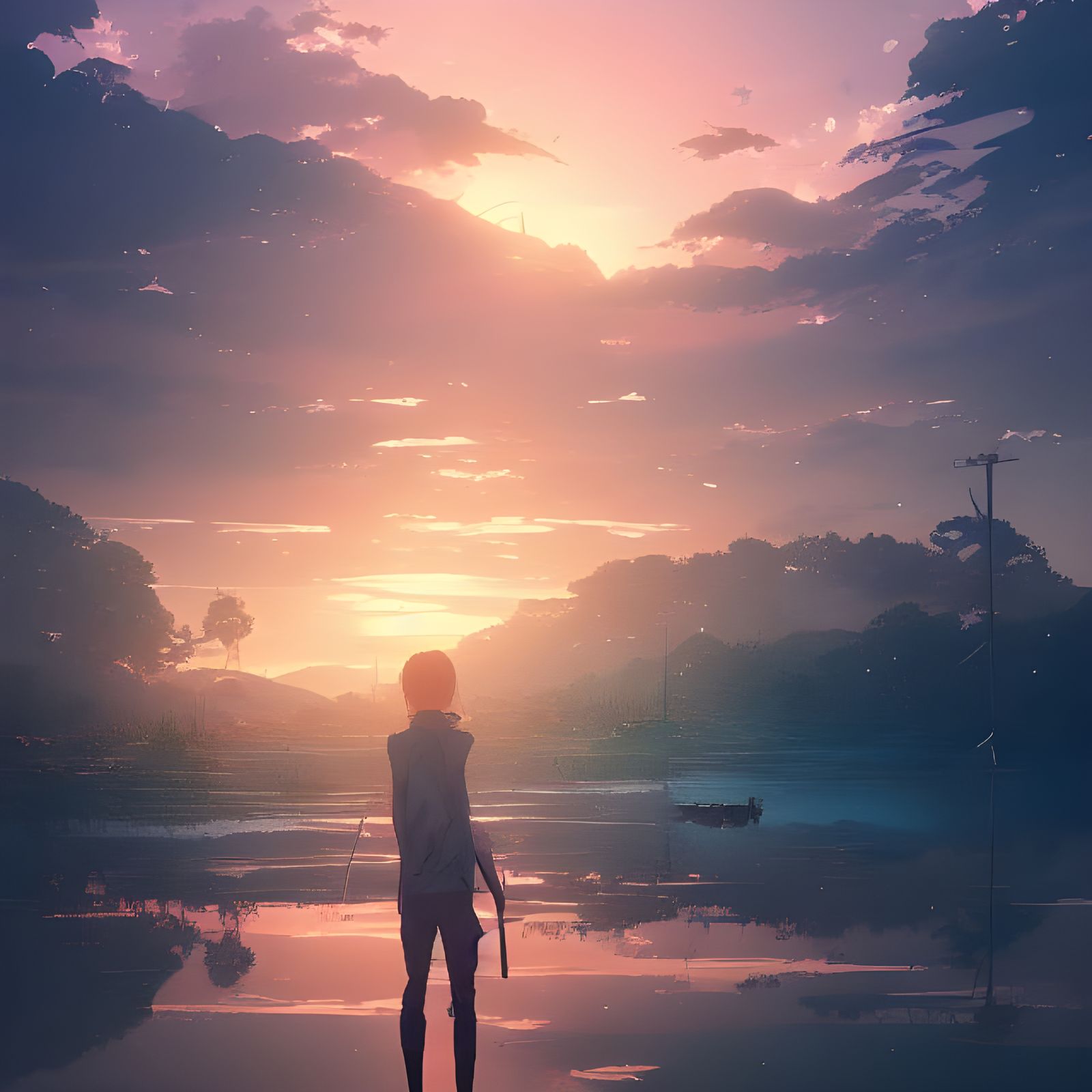 Anime Landscape at Sunset in Studio Ghibli Style