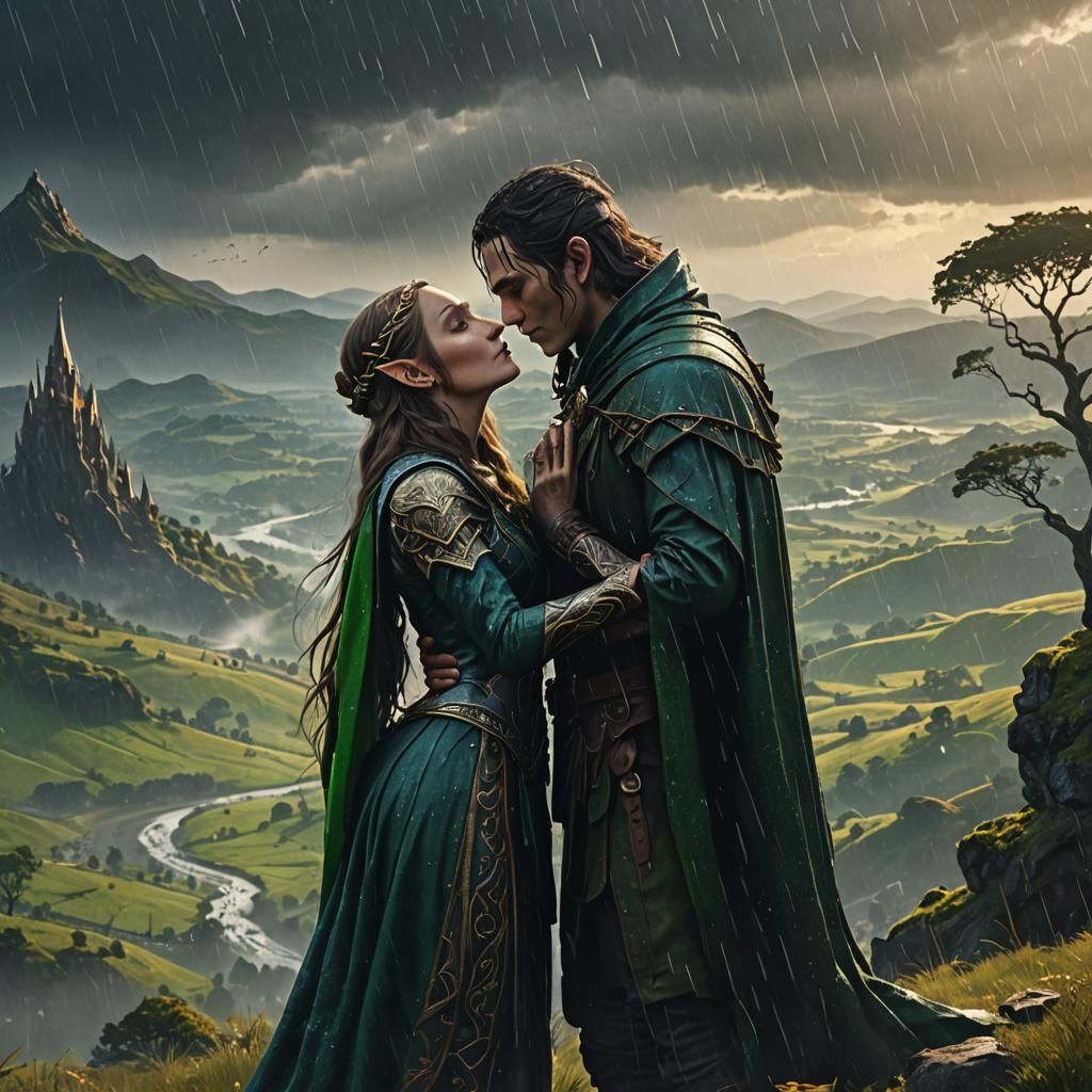 Fantasy Kiss in the Rain: Matte Painting