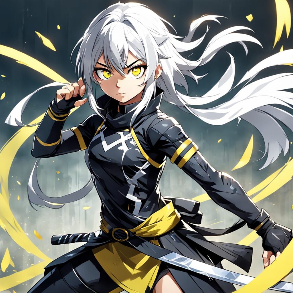 Fierce Anime Ninja Warrior in Sleek Black and Grey Attire
