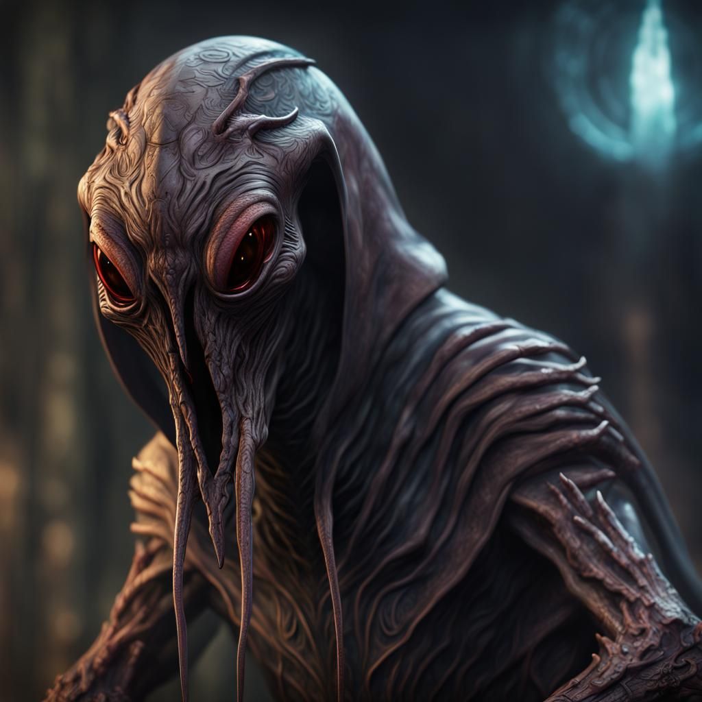 Hooded Alien Creature in Detailed Matte Painting