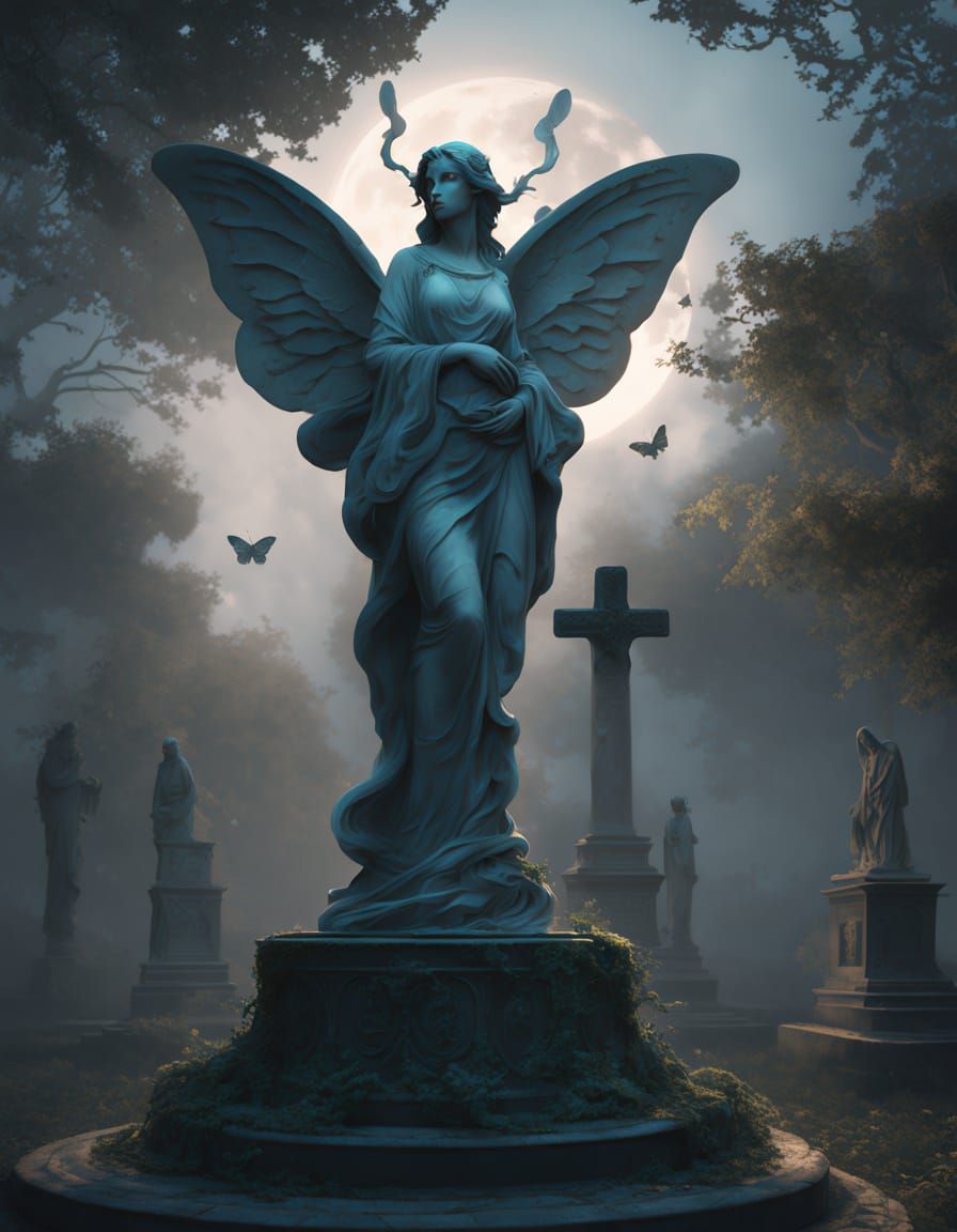 Mysterious Angel of the Misty Graveyard