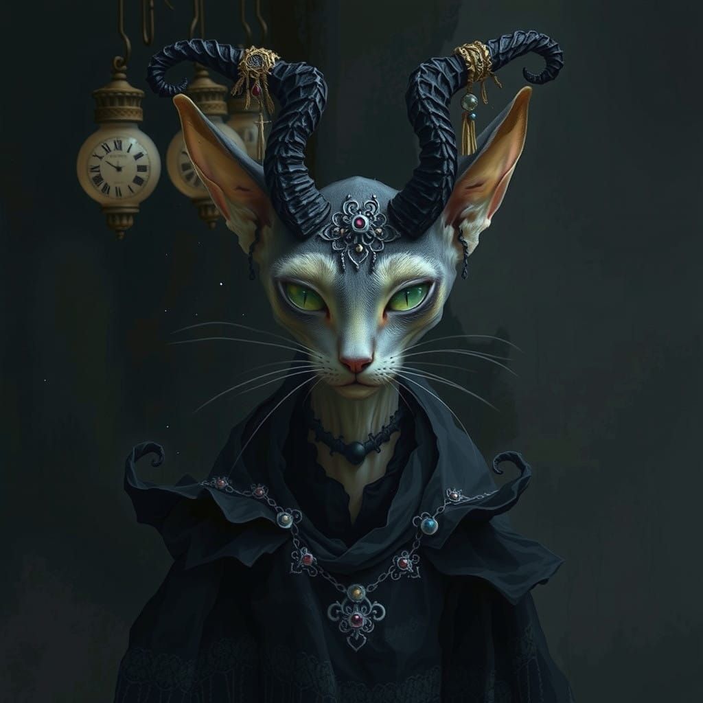 Whimsical Dark Gothic Cat in Haunting Elegance