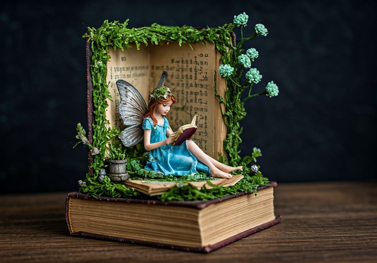 Cozy Fairy Reading in Book Nook