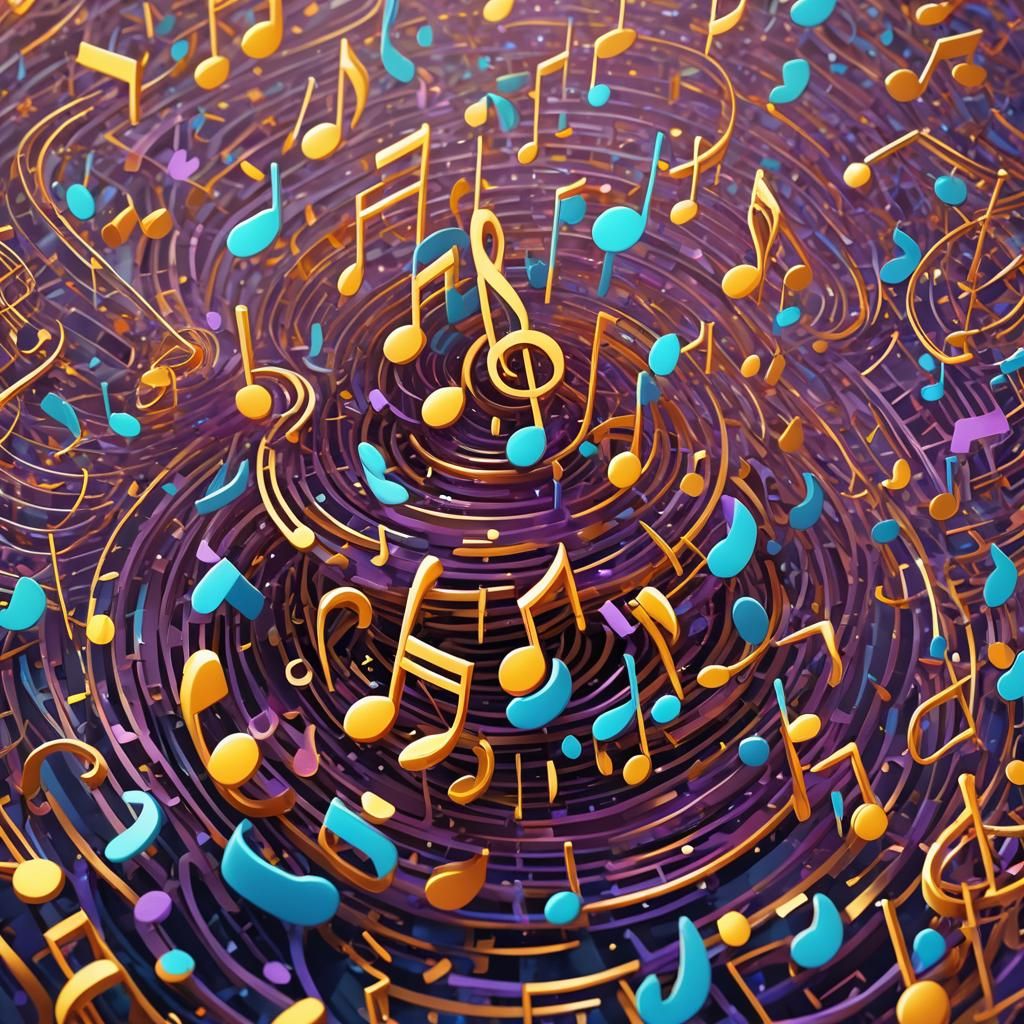 Music Notes in Swirling Abstract Digital Art