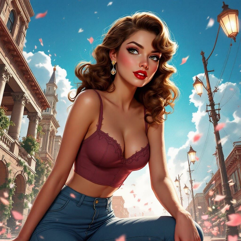 1950s Pin-Up in Vibrant Digital Painting Style