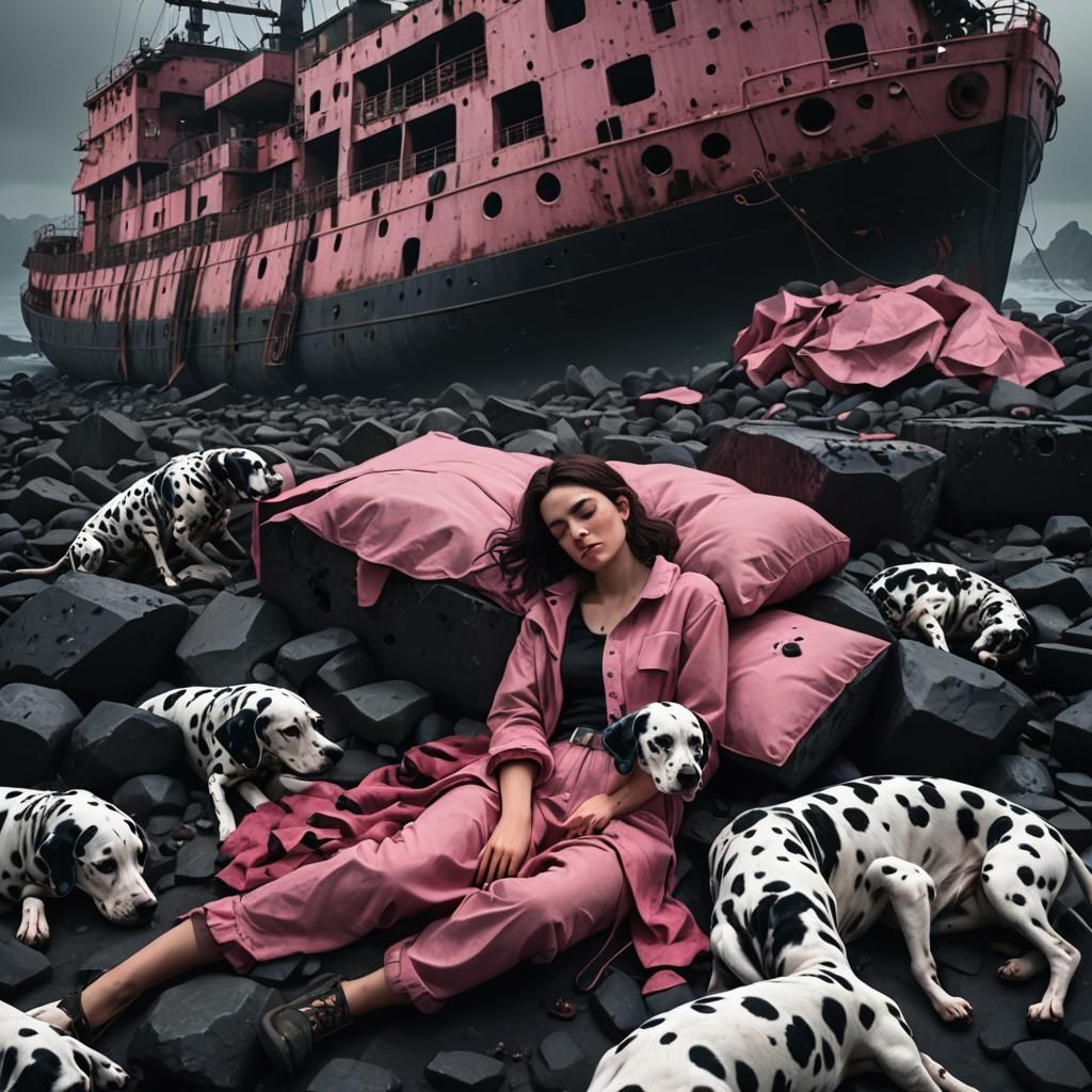 Cinematic 3D Still: Woman Sleeping with Dalmatians