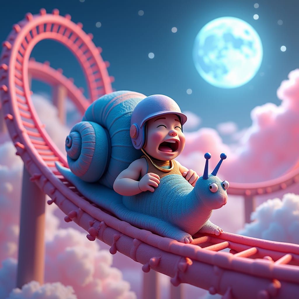 Muscular Snail's Thrilling Rollercoaster Ride in Surreal Dre...