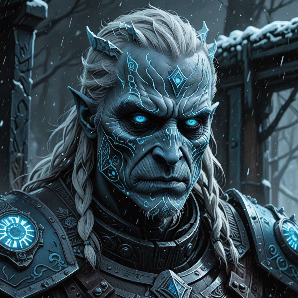 Cybergoth White Walker in Dark, Icy Environment with Glowing...