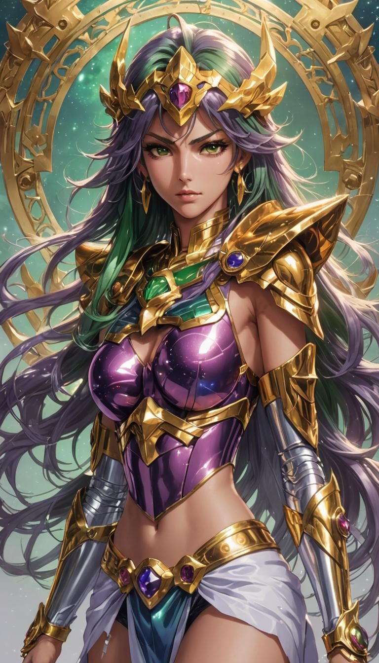 Anime-Style Female Warrior in Purple Armor