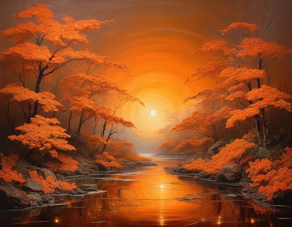 Ethereal Abstract Floral Art in Orange-Brown Palette