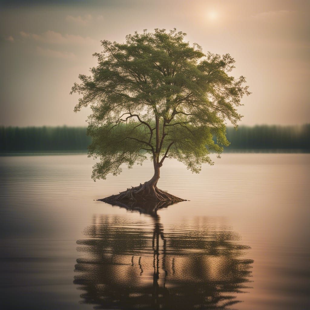 Lonely Tree by Lake: Professional Photography
