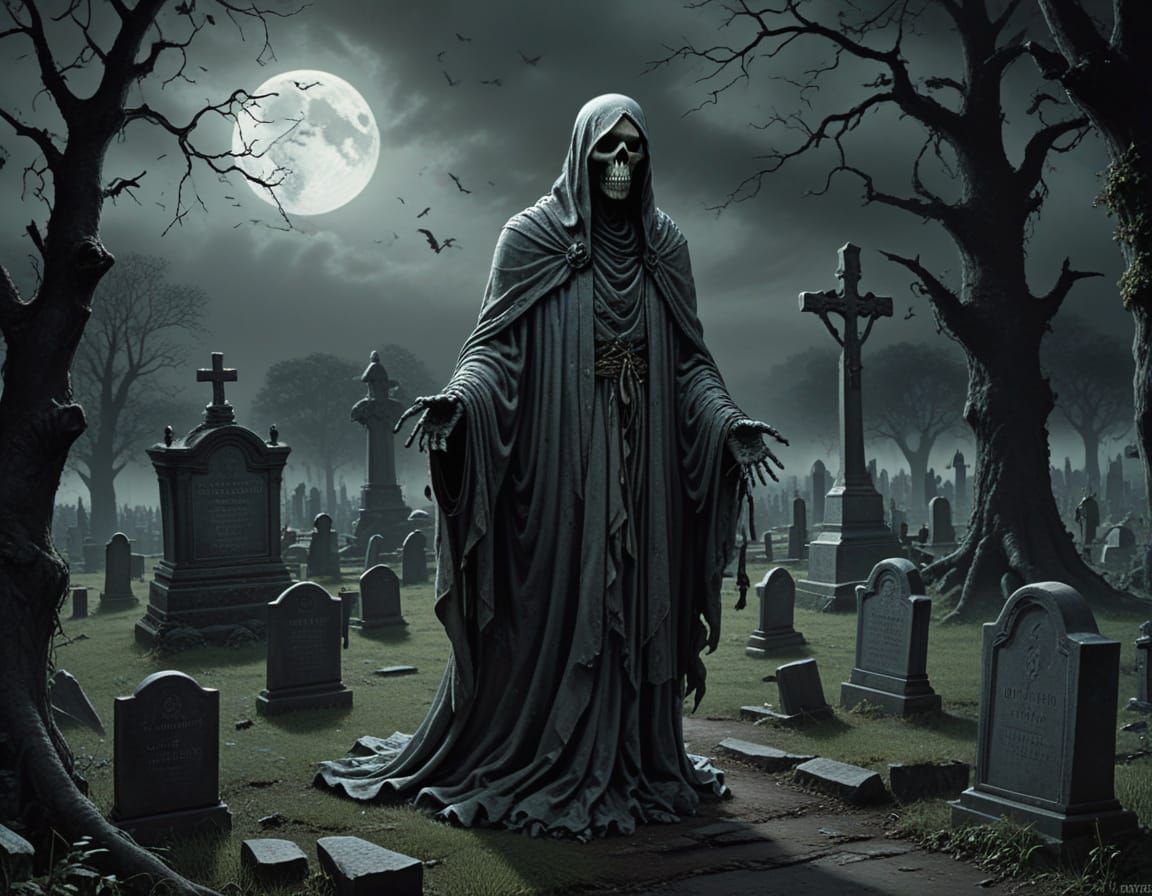 Ethereal Spirit in a Haunted Cemetery, in a Dark, Gothic Sty...
