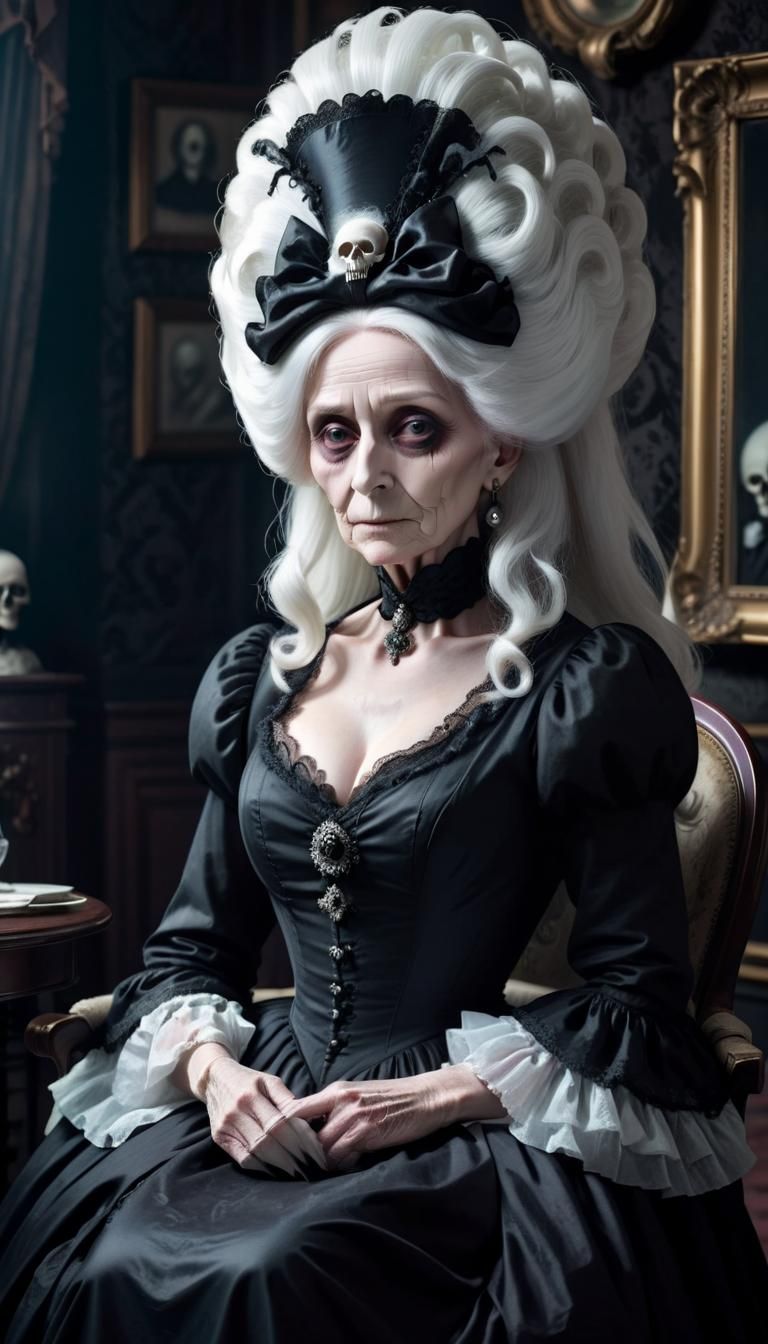 Victorian Woman with Piercing Gaze in Shadowy Parlor