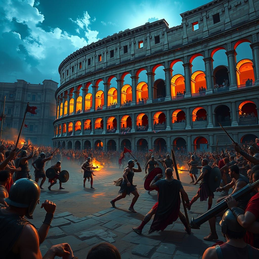 Gladiators Clash in Colosseum: Digital Concept Art
