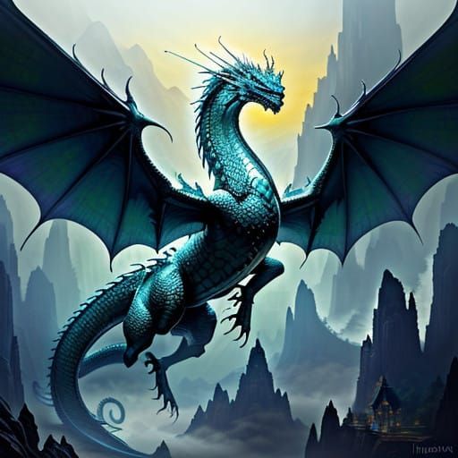 Serene Holy Dragon in Ethereal Realism