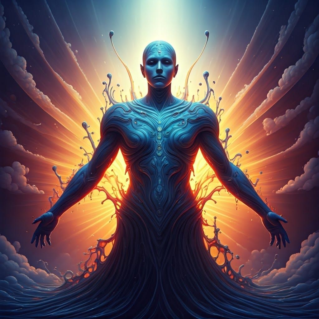 Elemental Being Surrounded by Iridescent Elements