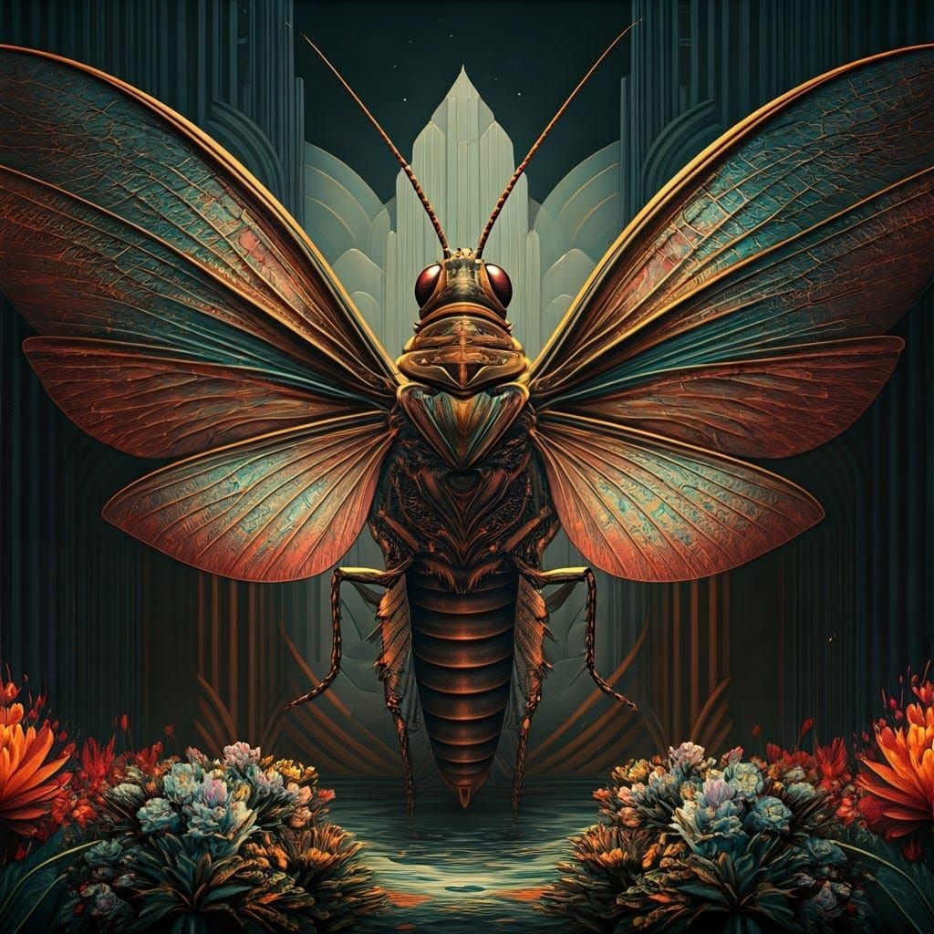 Surreal, Futuristic Locust Creature in Neo-Cubist, Art Deco ...