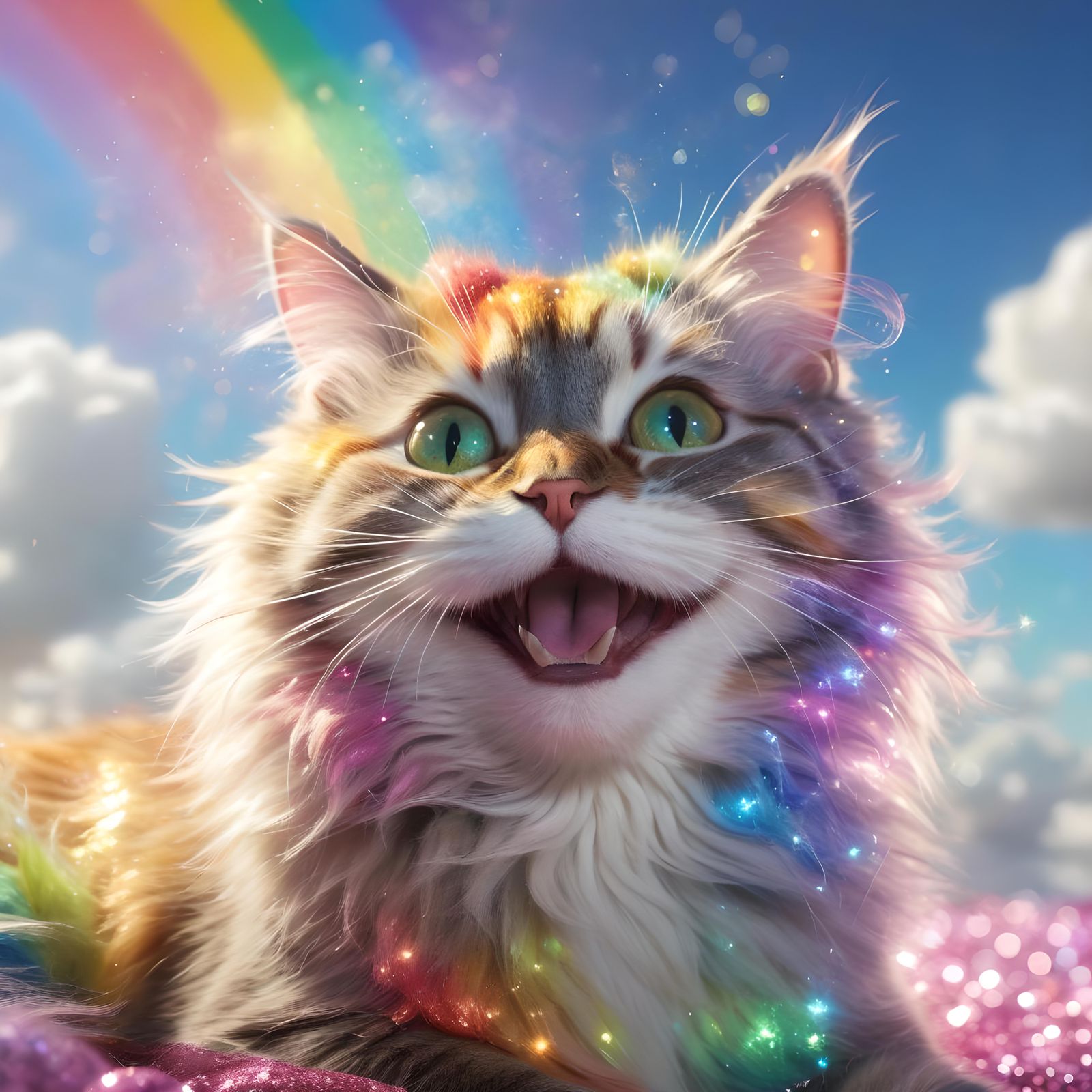 Sparkling Cat in a Rainbow Catnip Wonderland