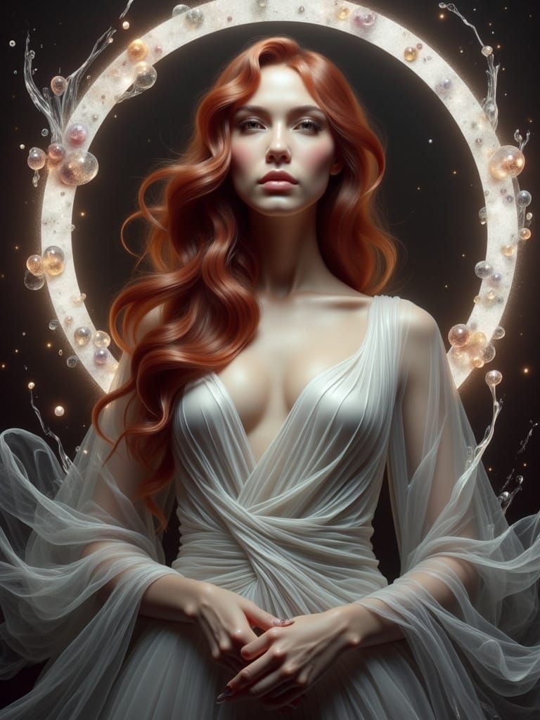 Dreamy Enchantment: A Beautiful Woman in a Flowing Silk Gown