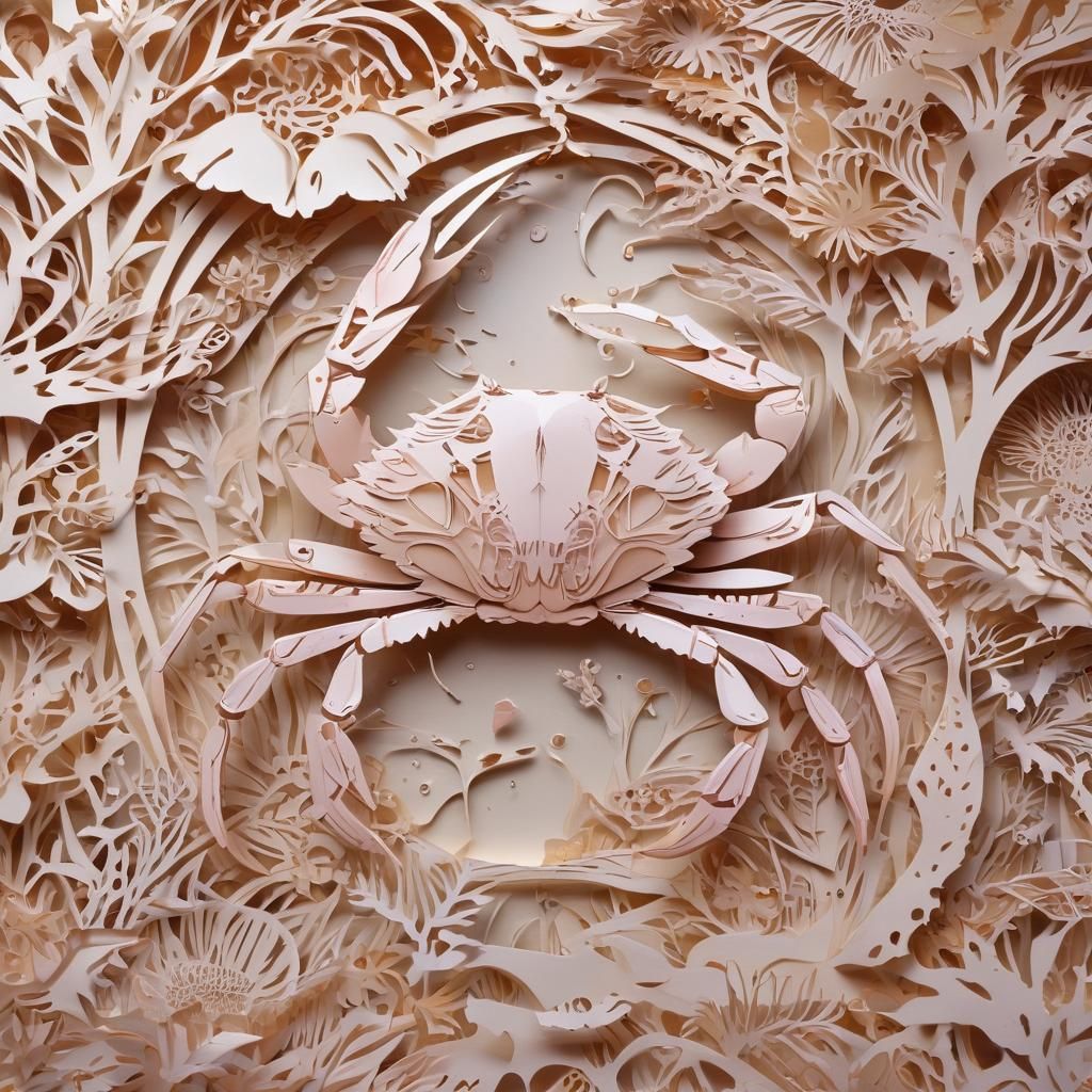 Pink Kirigami Paper-cut  ✂️Astrological Cancer the Crab